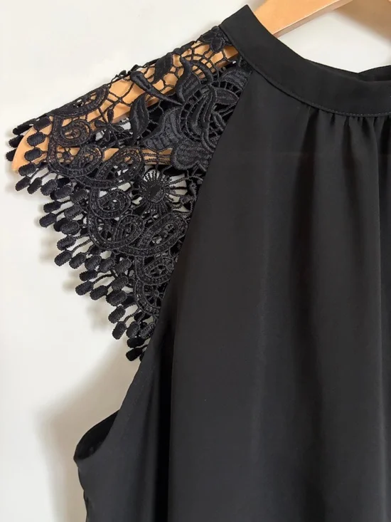 Romantic Black Lace Sheer Top Whimsigoth Goth Cut Out Back Blouse Medium - Picture 3 of 9